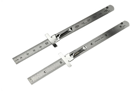 SE Stainless Steel SAE Metric Ruler Set - Stainless Steel Precision Ruler Measuring Tool - Detachable Clips - Set of 2 Pcs - 925PSR-2 SE