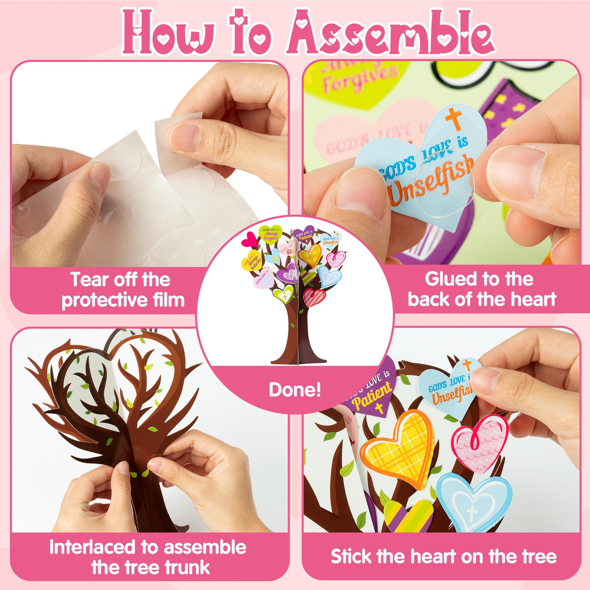 WATINC 16Pcs Valentine’s Day Christian Heart Trees Craft Kits, Make Your Own God’s Love Valentine Trees Decorations, DIY Easter Jesus Faith Trust WATINC