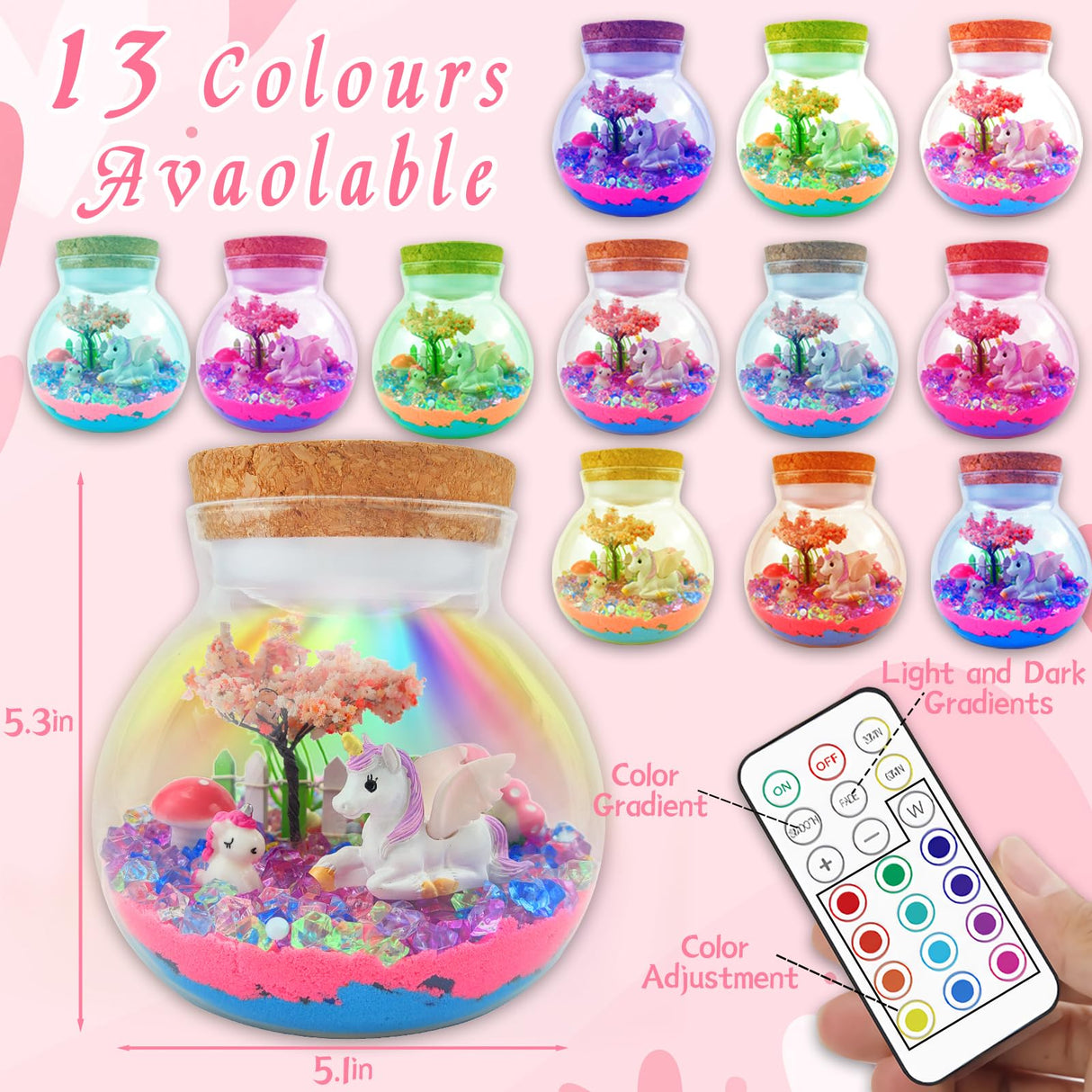 Unicorn Terrarium Crafts Kit for Kids-LED Night Light Up & Remote Unicorn Birthday Gifts Toys for Girls Ages 4 5 6 7 8 9 10 Year Old for Girls 7july