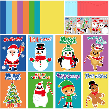 Qyeahkj 32pcs Christmas Card Making Crafts Kits for Kids, DIY Paper Greeting Card Envelopes Handmade Craft for Girls Boys Families Home Classroom