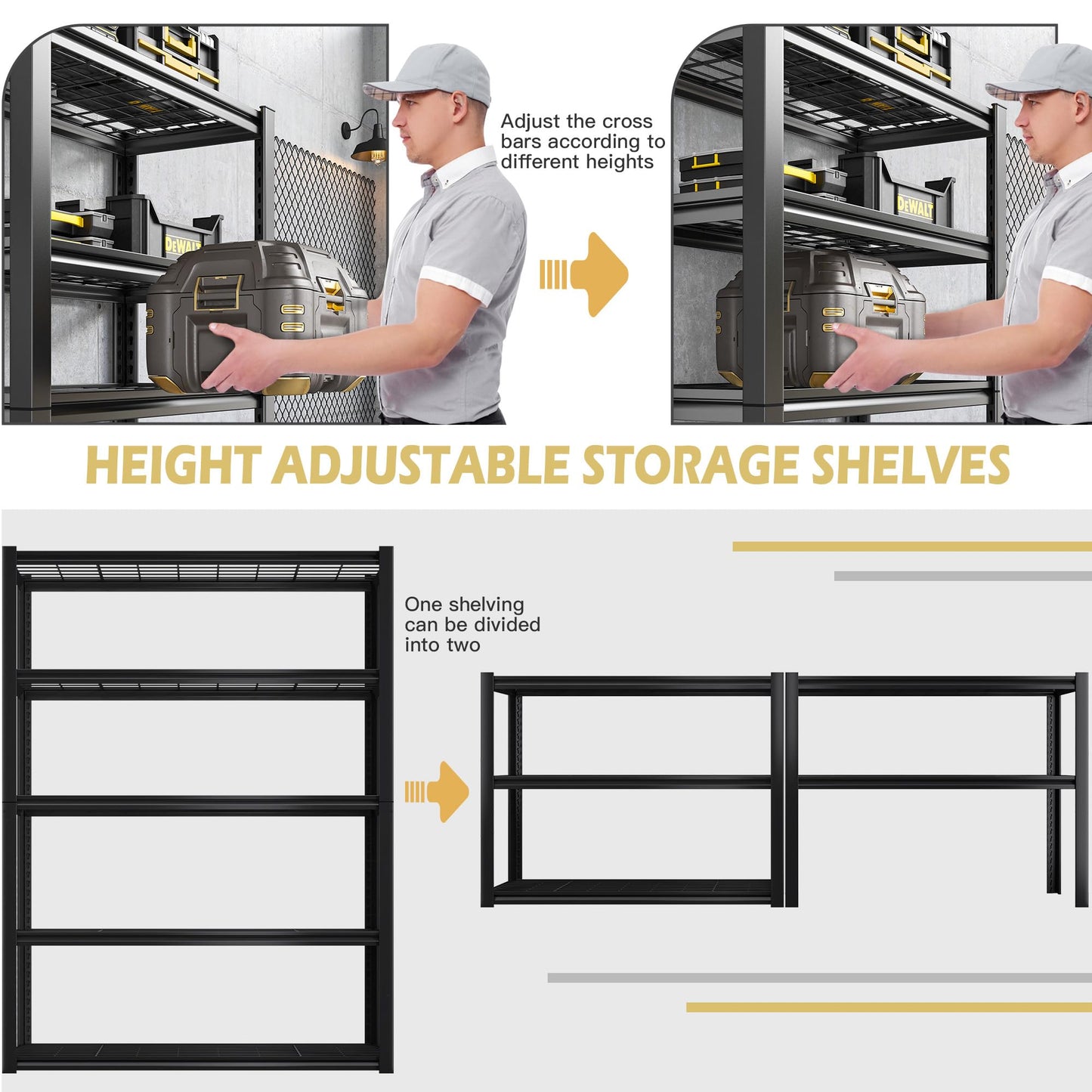 REIBII Garage Shelving Heavy Duty Storage Shelves Holds 2000LBS, Adjustable Metal Shelving Garage Storage Shelves Garage Shelf Industrial Shelving