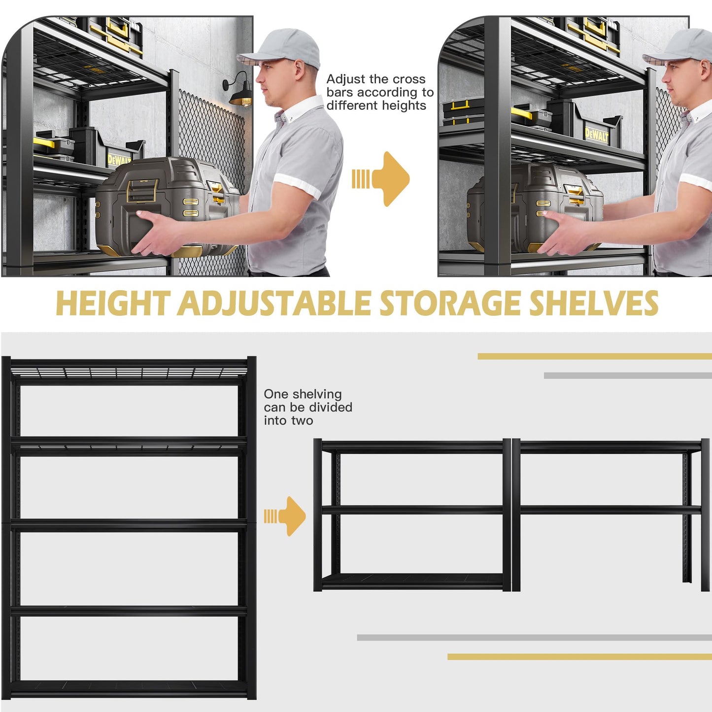 REIBII Garage Shelving Heavy Duty Storage Shelves Holds 2000LBS, Adjustable Metal Shelving Garage Storage Shelves Garage Shelf Industrial Shelving - WoodArtSupply