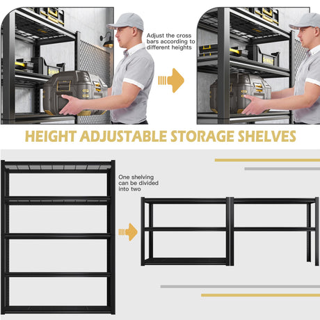 REIBII Garage Shelving Heavy Duty Storage Shelves Holds 2000LBS, Adjustable Metal Shelving Garage Storage Shelves Garage Shelf Industrial Shelving REIBII