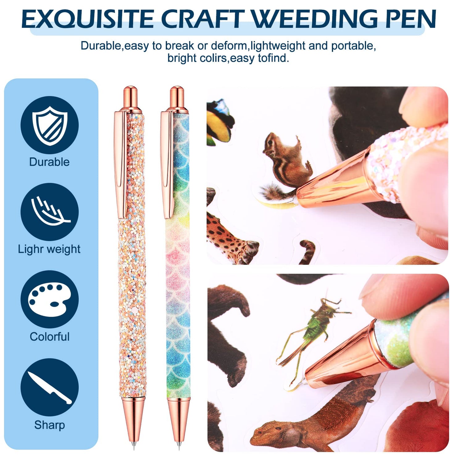 Weeding Tools for Vinyl 2 Pieces Craft Vinyl Weeding Pen Point Retractable Pin Pen Air Release Pen Glitter Weeding Pen with 2 Pieces Felt Squeegees Zhehao