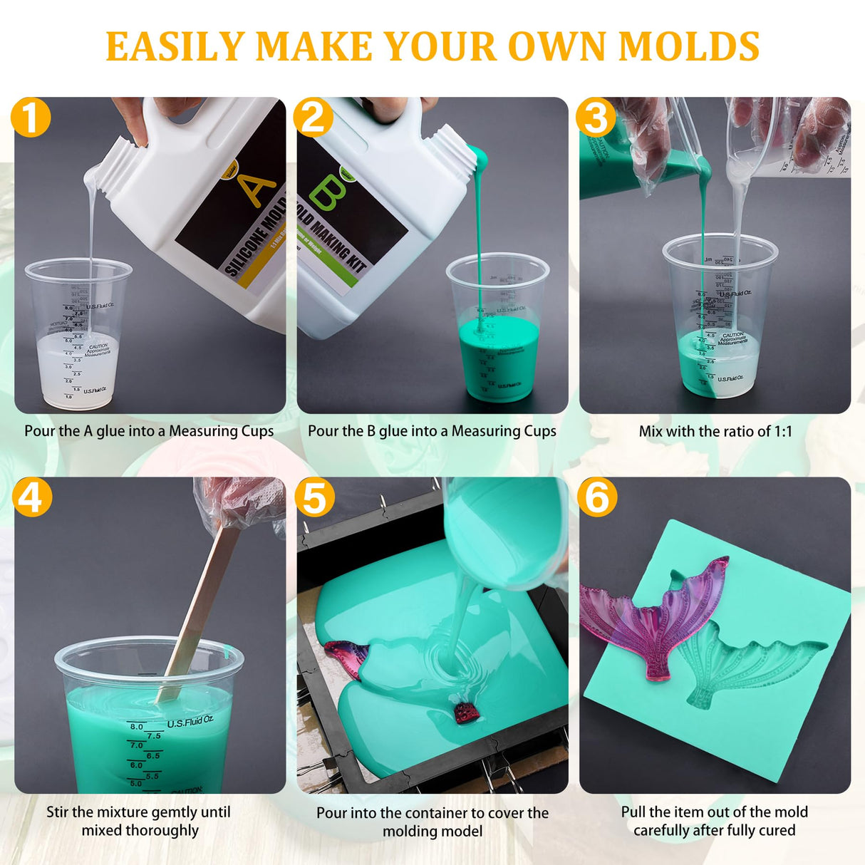 Silicone Molds Making Kit - 46oz Liquid Silicone Rubber for DIY Mold Making - Elastic 1:1 Mixing Ratio Fast Curing Green Molding Silicone for Vividye