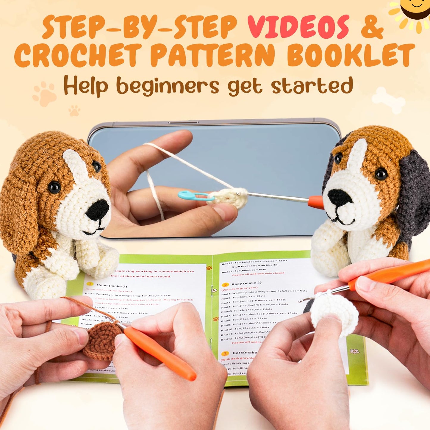 CROCHETTA Crochet Kit for Beginners, Beginner Crochet Kit for Adults with Step-by-Step Video Tutorials, DIY Crochet Animal Kits Kids Knitting