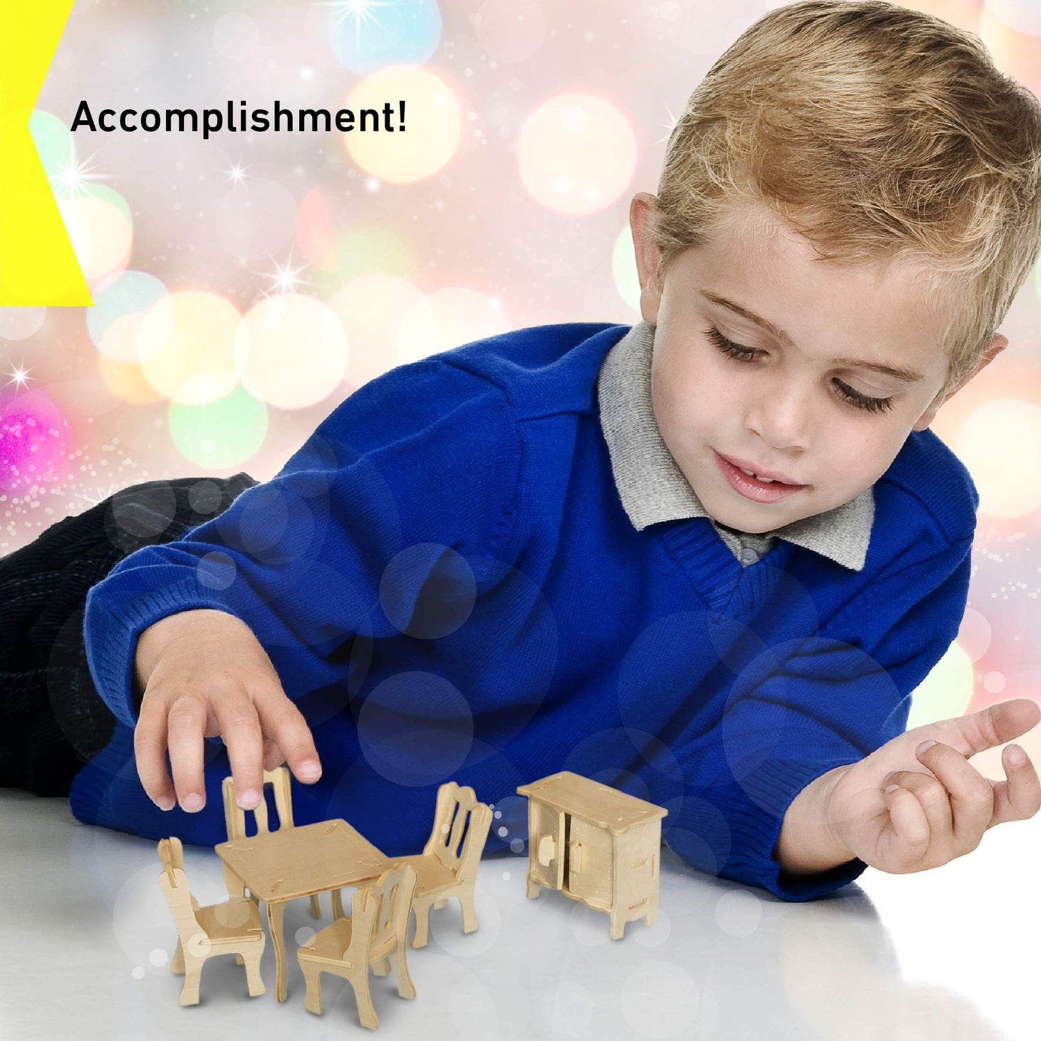 Puzzled 3D Puzzle Dining Room Dollhouse Set Wood Craft Construction Model Kit, Fun & Educational DIY Wooden Toy Assemble Model Unfinished Crafting Puzzled