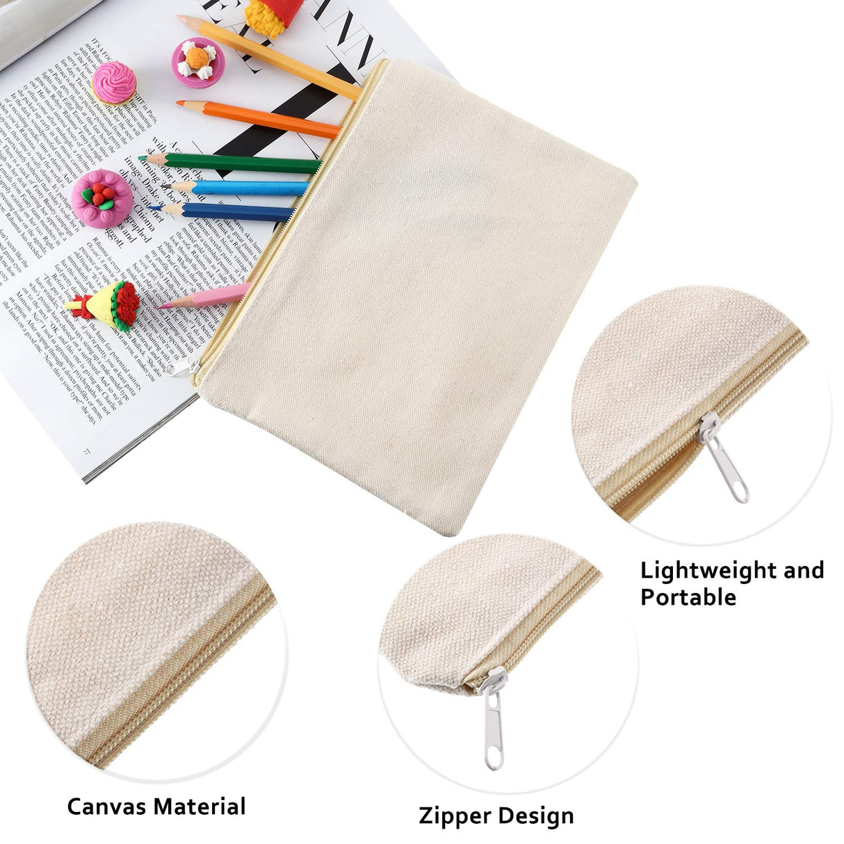 12 Pieces Canvas Cosmetic Bag Multipurpose Cosmetic Pouch Zipper Makeup Bags Blank Make Up Purse for Women Travel Organize Storage, Multi Sizes Frienda