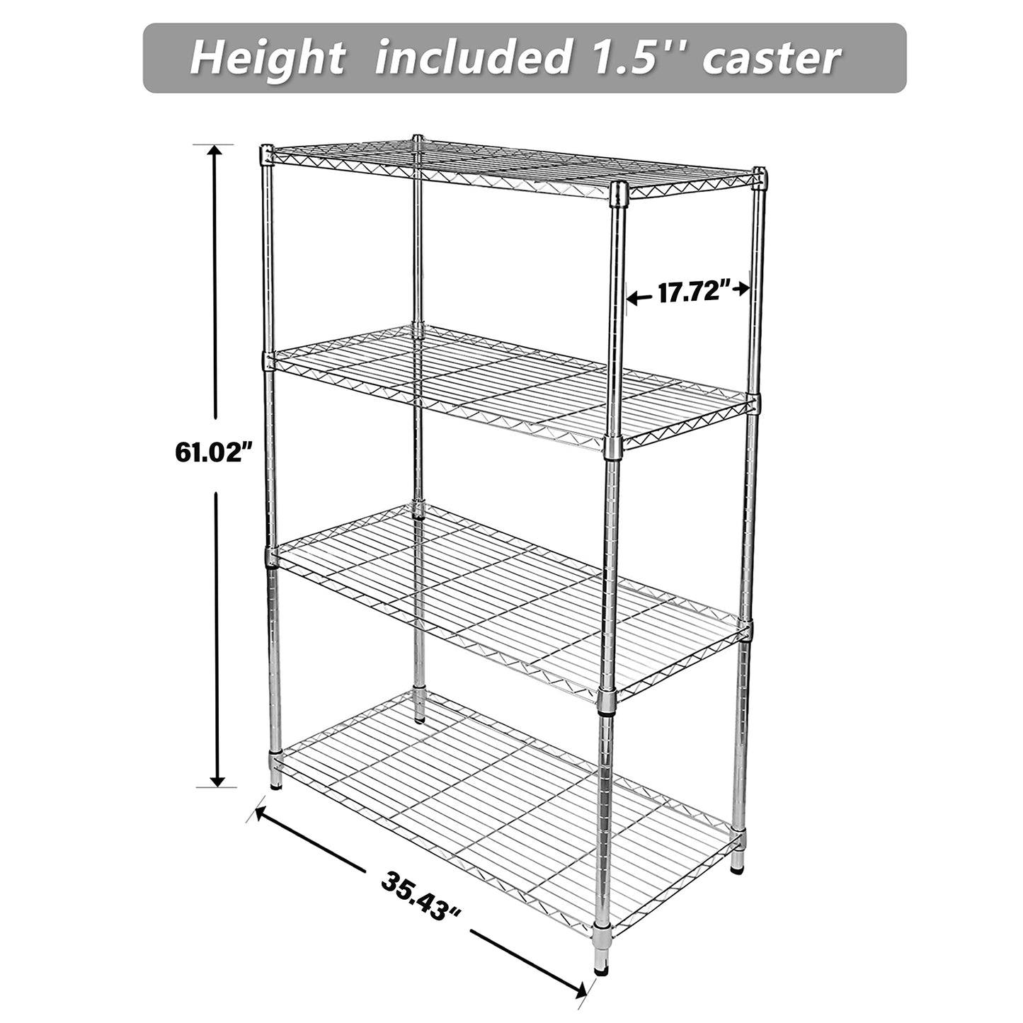 YSSOA 4-Tier Heavy Duty Storage Shelving Unit 1000Lb Capacity,Chrome,35.43" D x 17.72" W x 61.02" H inch - WoodArtSupply