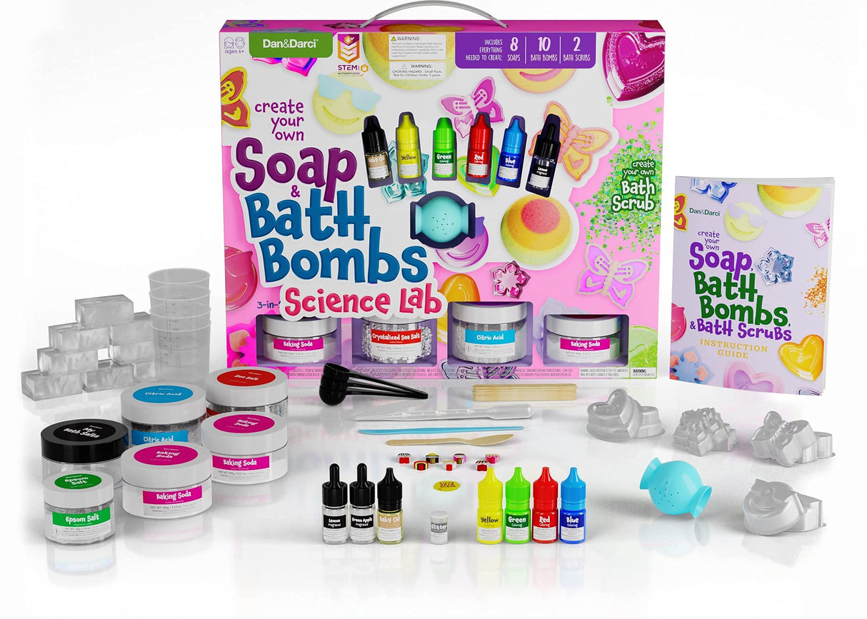 Soap & Bath Bomb Making Kit for Kids, 3-in-1 Spa Science Kit, Craft Gifts for Girls & Boys Age 6, 7, 8, 9, 10-12 Year Old Girl Crafts Kits : DIY Dan&Darci