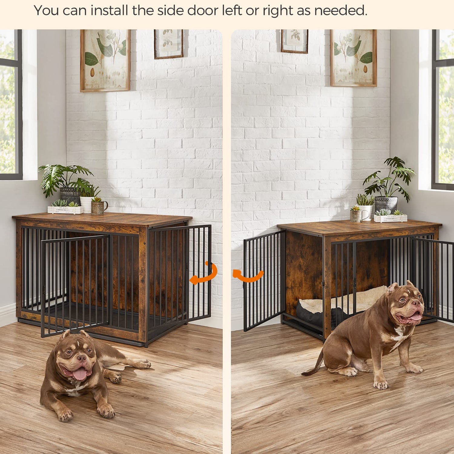 Feandrea Dog Crate Furniture, 38 Inches Dog Kennel for Dogs up to 70 lb, with Removable Tray, Heavy-Duty Dog Cage End Table, Double Doors Dog House, Feandrea