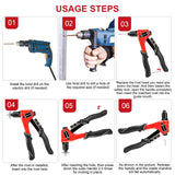WETOLS Rivet Gun Kit with 120 Pcs Rivets, Manual Rivet Gun with 4 Interchangeable Rivet Heads and 4 Twist Drills, Pop Rivet Gun Kit with Blow Molded WETOLS