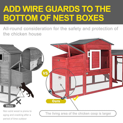 Ketive Chicken Coop Large Wooden Chicken Tractor with Wheels Waterproof Outdoor Hen House Poultry Cage Back Yard Chicken Coops with Run, Laying Boxes - WoodArtSupply