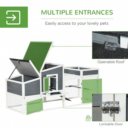 PawHut Chicken Coop with Extra Shade, Large Poultry Cage, Hen House with Flower Bed, Outdoor and Waterproof, Wooden, Stone Grey - WoodArtSupply