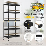 BuxWellBang 48" W x 24" D x 72" H Adjustable Garage Storage Shelves - 5-Shelf Heavy Duty Shelving Unit, Metal Utility Storage Organizer Racks for BuxWellBang
