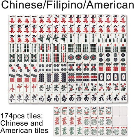 Folding Automatic Mahjong Mah jongg Table 36mm American Mahjong Numbered Tiles Foldable Style with 2 Sets of Tiles + 4 Racks Built-in Hard Table usamjtable