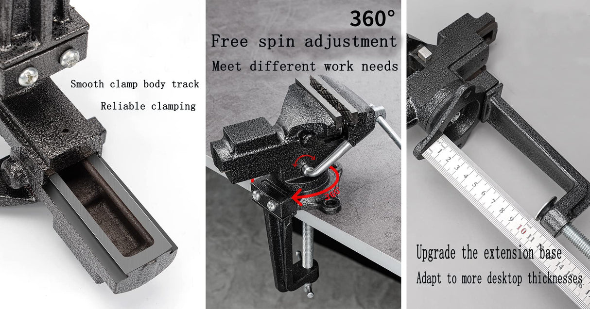 Dual-Purpose Combined Bench Vise or Table Vise, multifunctional jaw, Universal Rotate 360° Work Clamp-On Visewith Quick Adjustment, 3.3" black HENGDA VISE