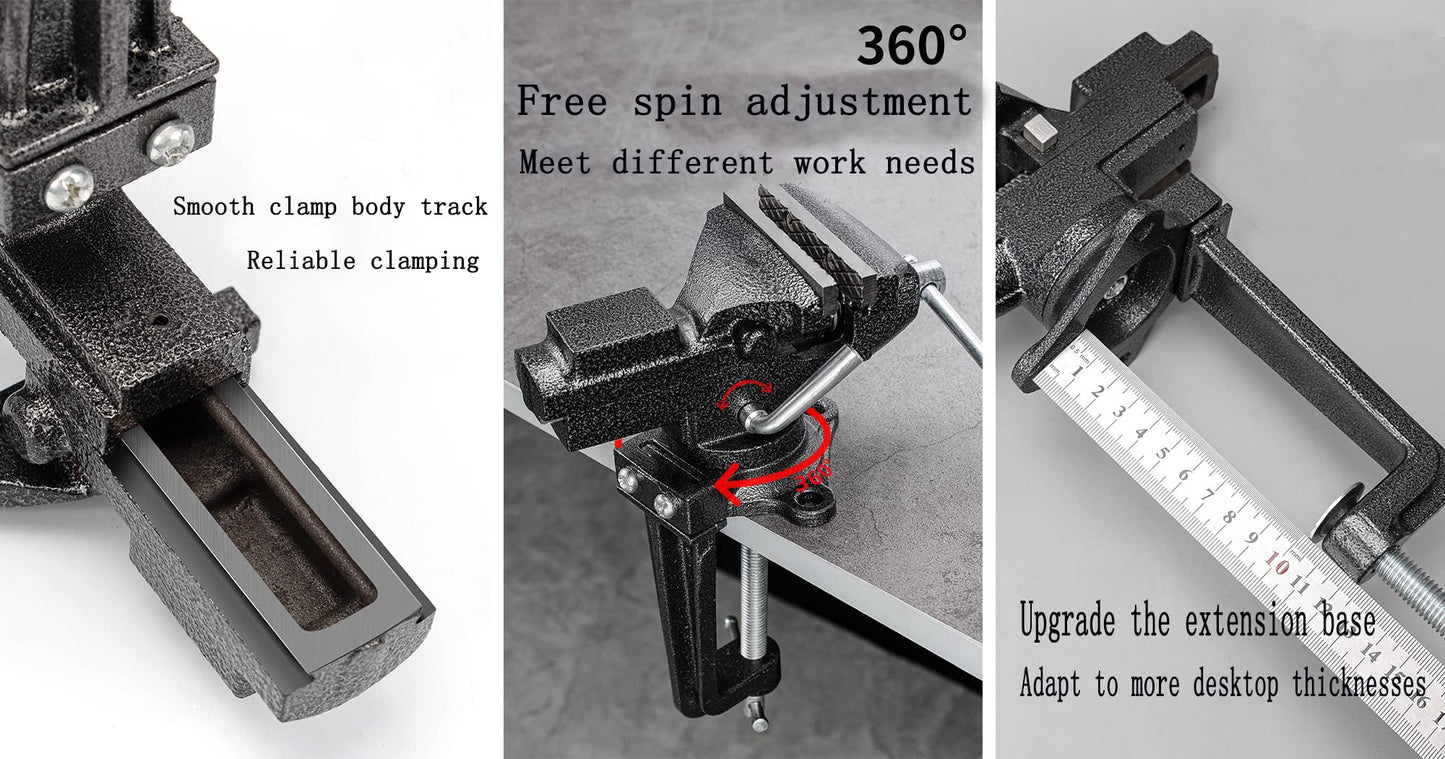 Dual-Purpose Combined Bench Vise or Table Vise, multifunctional jaw, Universal Rotate 360° Work Clamp-On Visewith Quick Adjustment, 3.3" black - WoodArtSupply