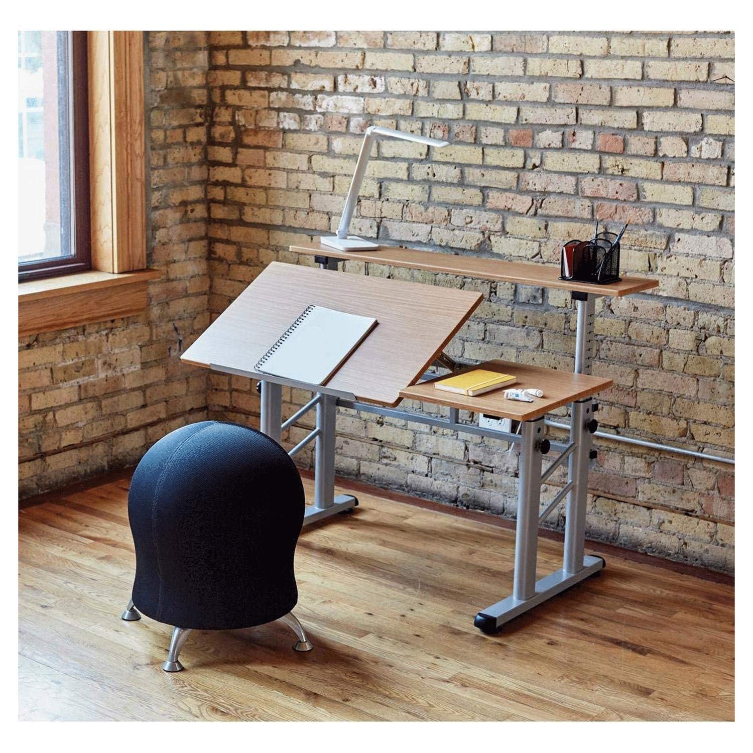 Safco Split-Level Drafting Table Height Adjustable Sit-to-Stand, 29.5" to 37.5", Medium Oak Safco