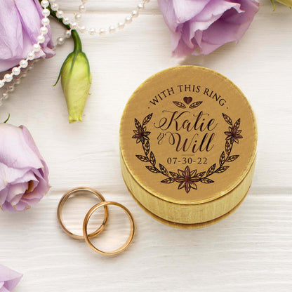 The Wedding Party Store, Custom Engraved Ring Box Holder - Personalized Rustic Round Wood Ring Bearer Wedding Box - WoodArtSupply