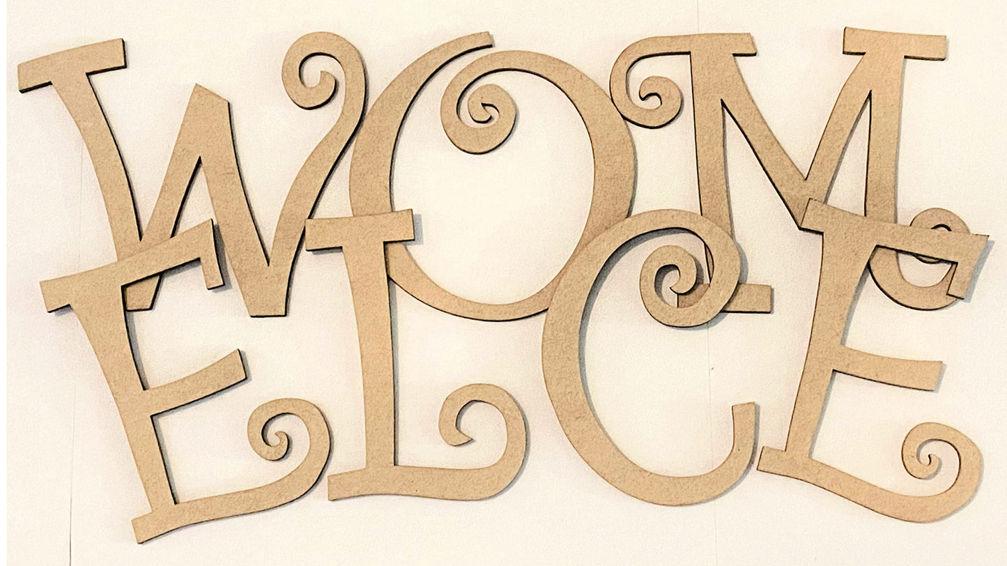 Wooden Letter 4'' Small MDF Curlz Font, Unfinished H Wood Alphabet Letter Girl Craft Cutout, Nursery Decor Initial Shape