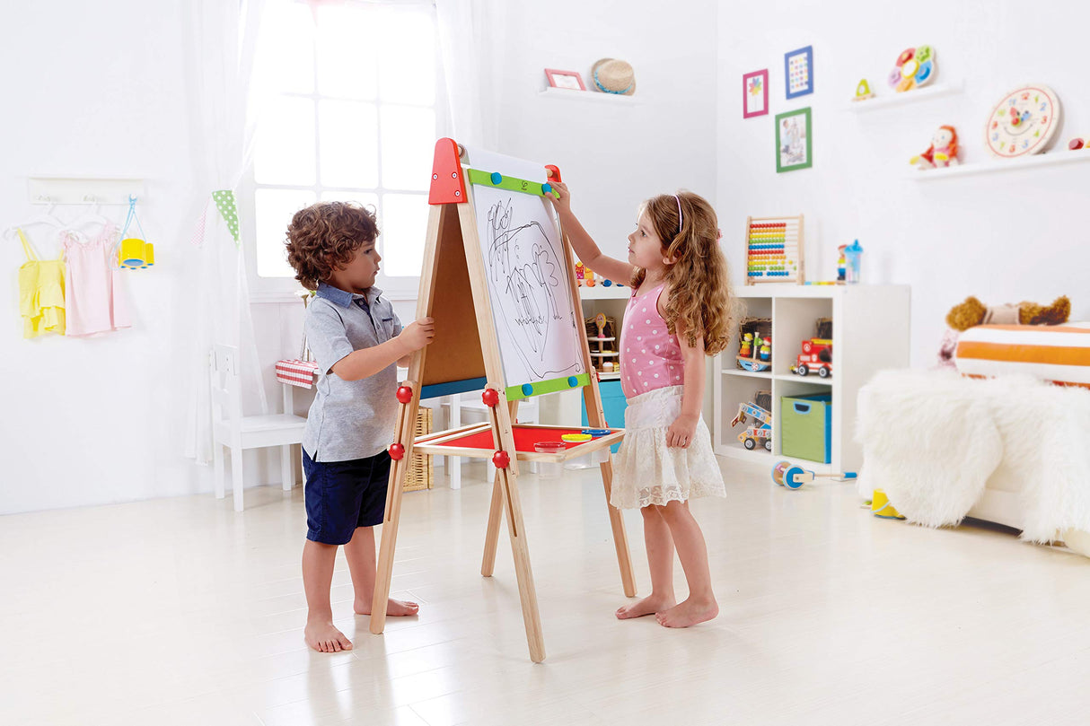 Award Winning Hape All-in-One Wooden Kid's Art Easel with Paper Roll and Accessories Cream, L: 18.9, W: 15.9, H: 41.8 inch Hape