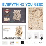 RoWood 3D Puzzles for Adults, Wooden Model Kits for Adults to Build, Birthday Gift for Adults & Teens (161 PCS)- Owl Clock RoWood