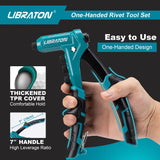 Libraton One-Handed Rivet Gun, Pop Rivet Gun Set, Professional Hand Riveter, Manual Riveting Tool with 200 Rivets for Metal, Includes 4 Drill Bits, 4 LIBRATON