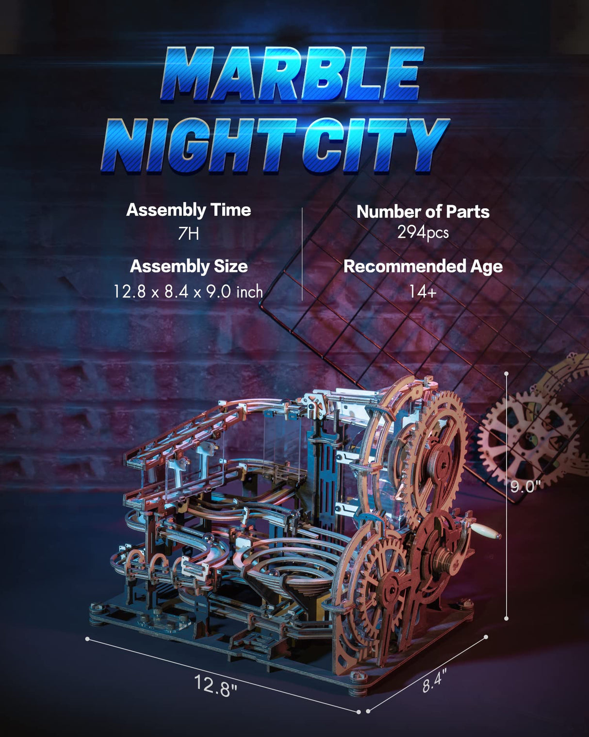 RoWood 3D Puzzles for Adults, Model Kits for Adults to Build, Wooden Town Christmas Birthday Gifts for Teens- Marble Night City RoWood