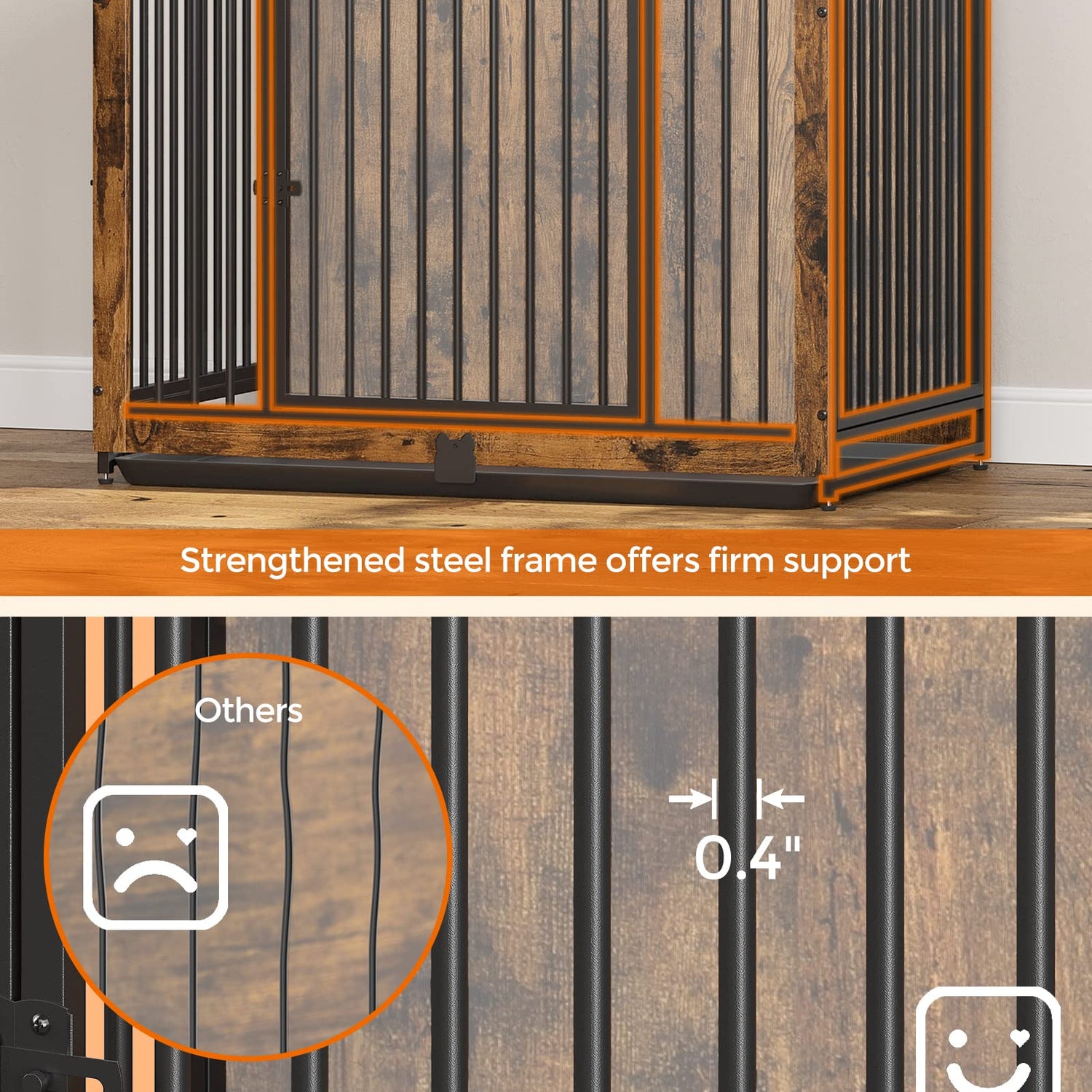 Feandrea Dog Crate Furniture, 38 Inches Dog Kennel for Dogs up to 70 lb, with Removable Tray, Heavy-Duty Dog Cage End Table, Double Doors Dog House, Feandrea