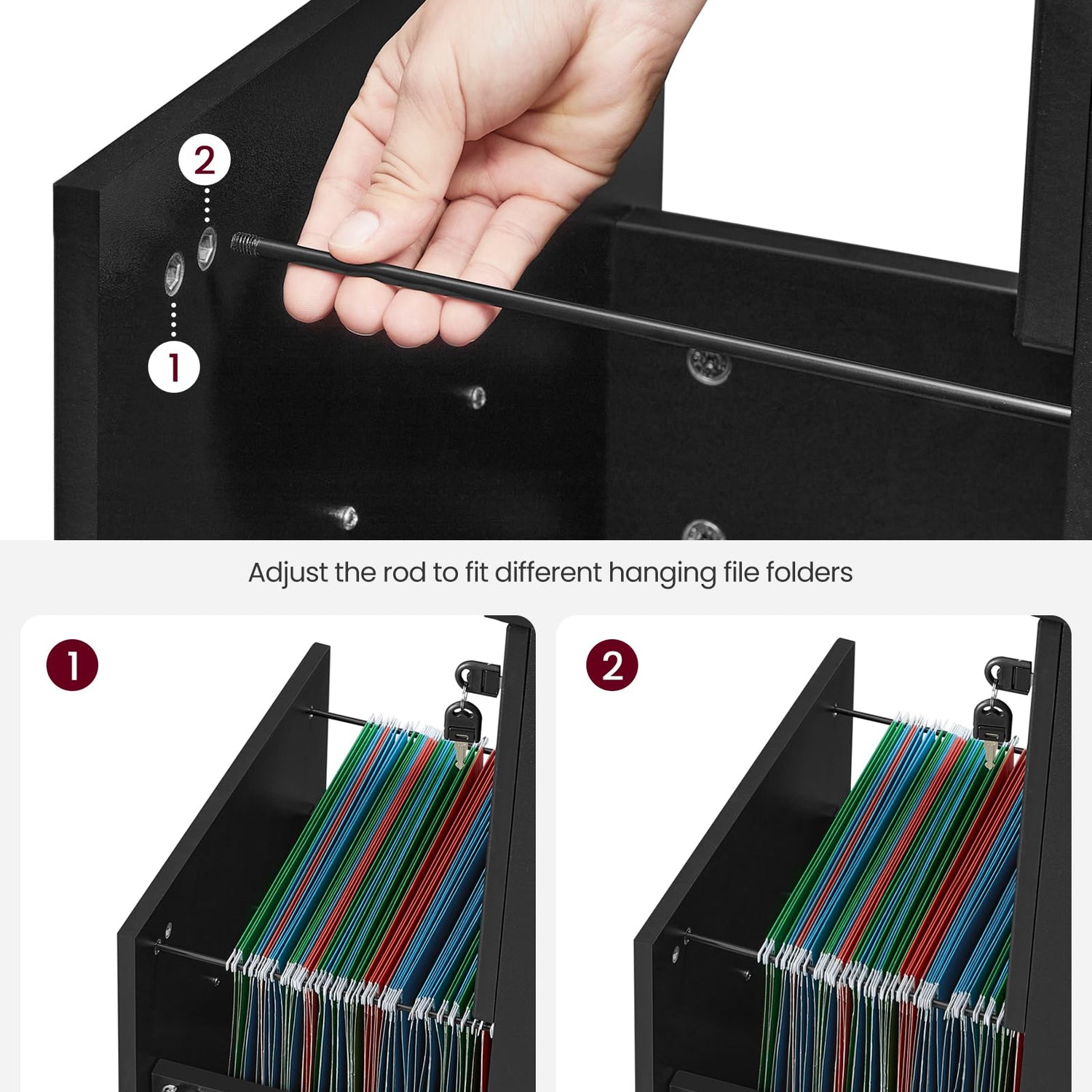 VASAGLE 2-Drawer File Cabinet, Locking Wood Filing Cabinet for Home Office, Small Rolling File Cabinet, Printer Stand, for A4, Letter-Size Files, VASAGLE