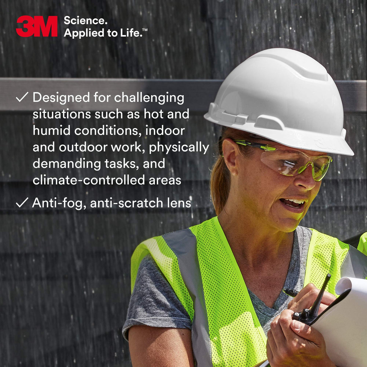 3M - S1201SGAF Safety Glasses, Solus 1000 Series, ANSI Z87, Scotchgard Anti-Fog, Clear Lens, Green/Black Frame 3M