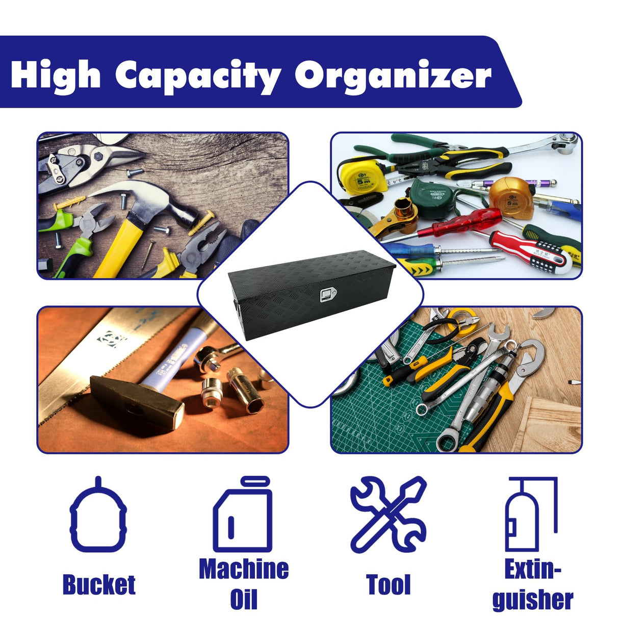 bchsadvb 39"x13"x10" Inch Black Aluminum Pickup Truck Trunk Bed Tool Box Car Outdoor Under Trailer Tongue Box Storage with lock bchsadvb