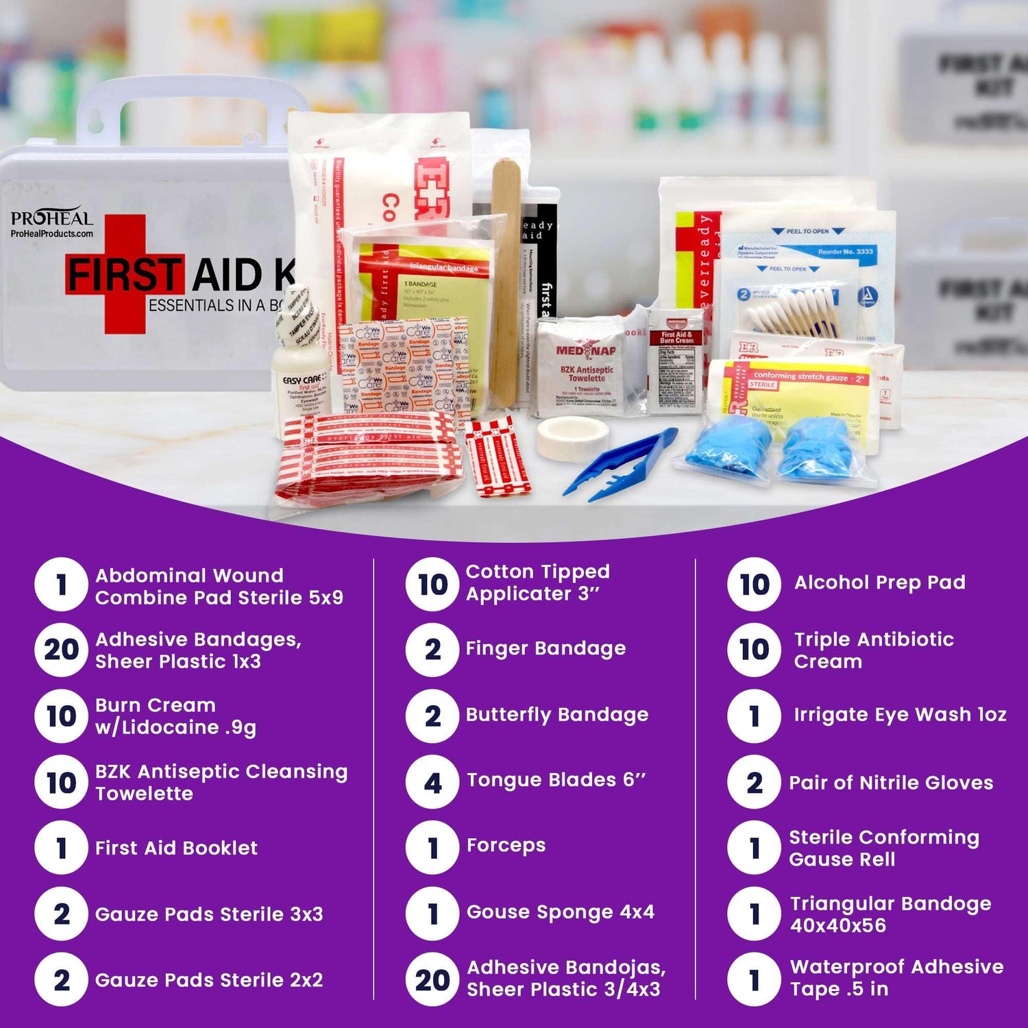 OSHA Compliant First Aid Kit - 10 Person, Type III, ANSI Class A Emergency Kit for Truck, Car, Construction Site - 71 Essential First Aid Supplies ProHeal