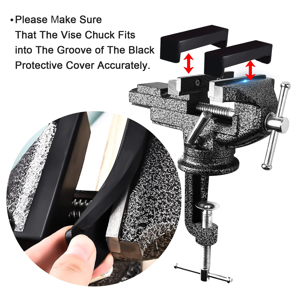 Bench Vise, 𝗚𝗢𝗫𝗔𝗪𝗘𝗘 𝗠𝗶𝗻𝗶 𝗕𝗲𝗻𝗰𝗵 𝗖𝗹𝗮𝗺𝗽 for Workbench, 2.9 inch Swivel Table Vise for Small DIY Projects, Handcraft Creations, Woodworking, Sculpting GOXAWEE