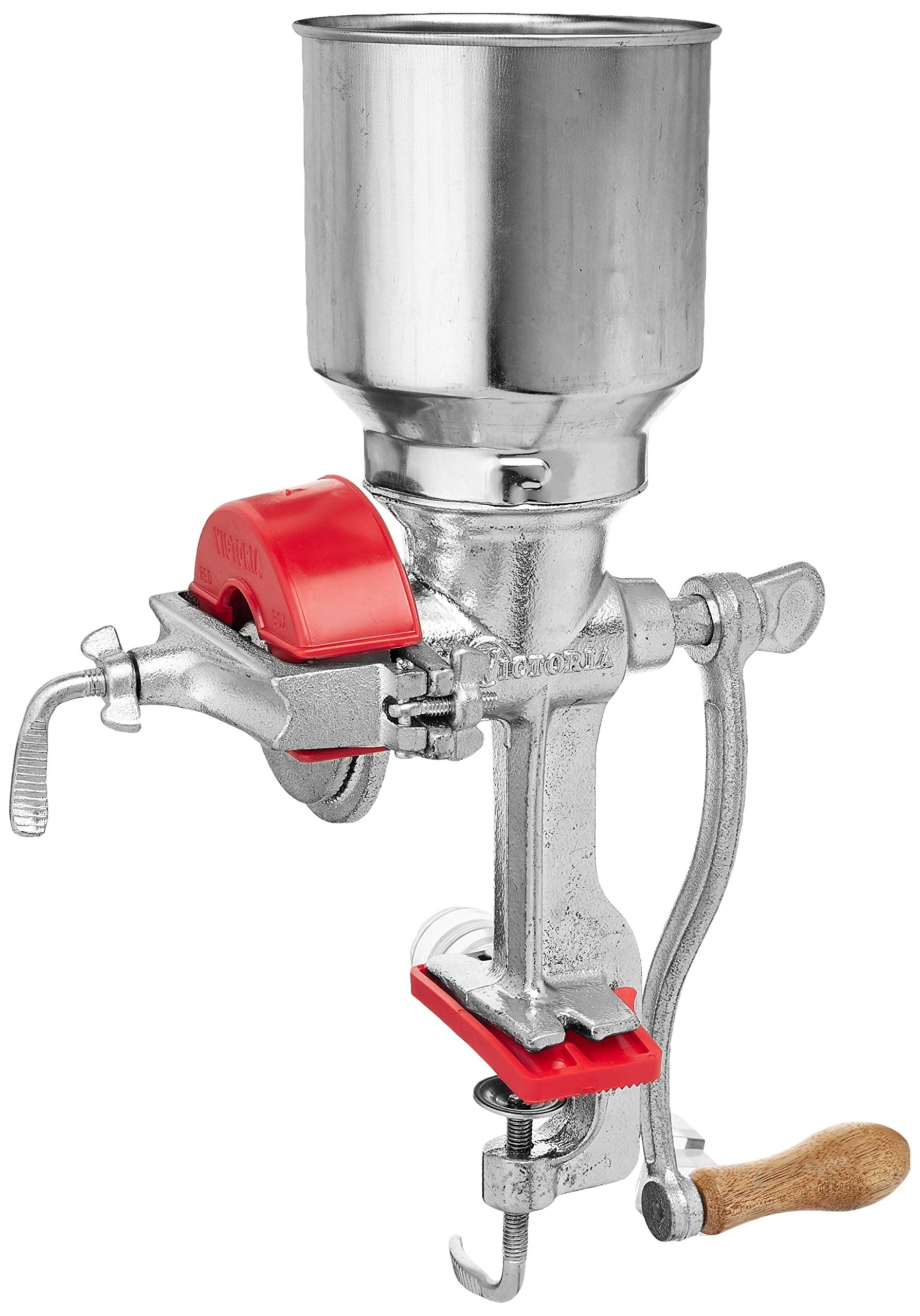 Victoria Manual High-Hopper Grain Grinder, Made in Colombia, Silver - WoodArtSupply