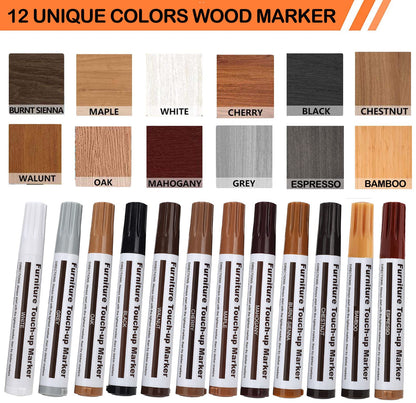 Lifreer Revolutionary Furniture Touch Up Markers, 12 Colors Wood Scratch Repair Markers Kit - Perfect for Stains, Scratches, Wood Floors, Tables, and