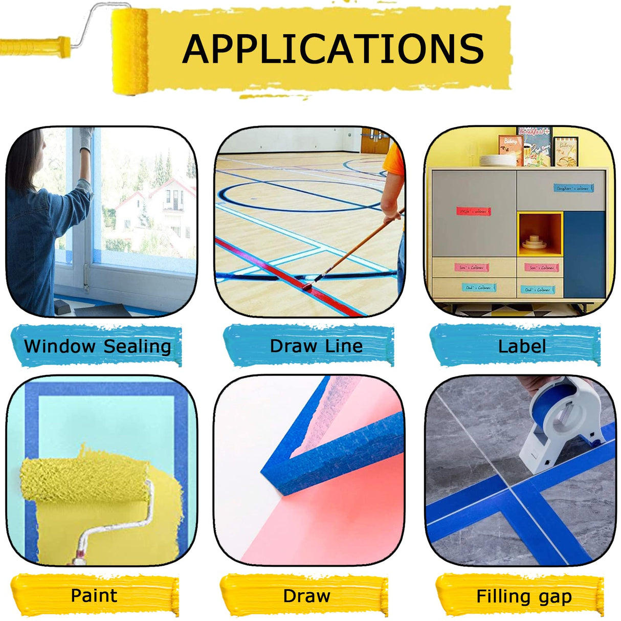 4PCS Premium Blue Painters Tape, Paint Tapes, Masking Tape for DIY Crafts & Arts, Painting Tape with Adhesive Backing, Easy Removal Painter's Wall SmaringRobot