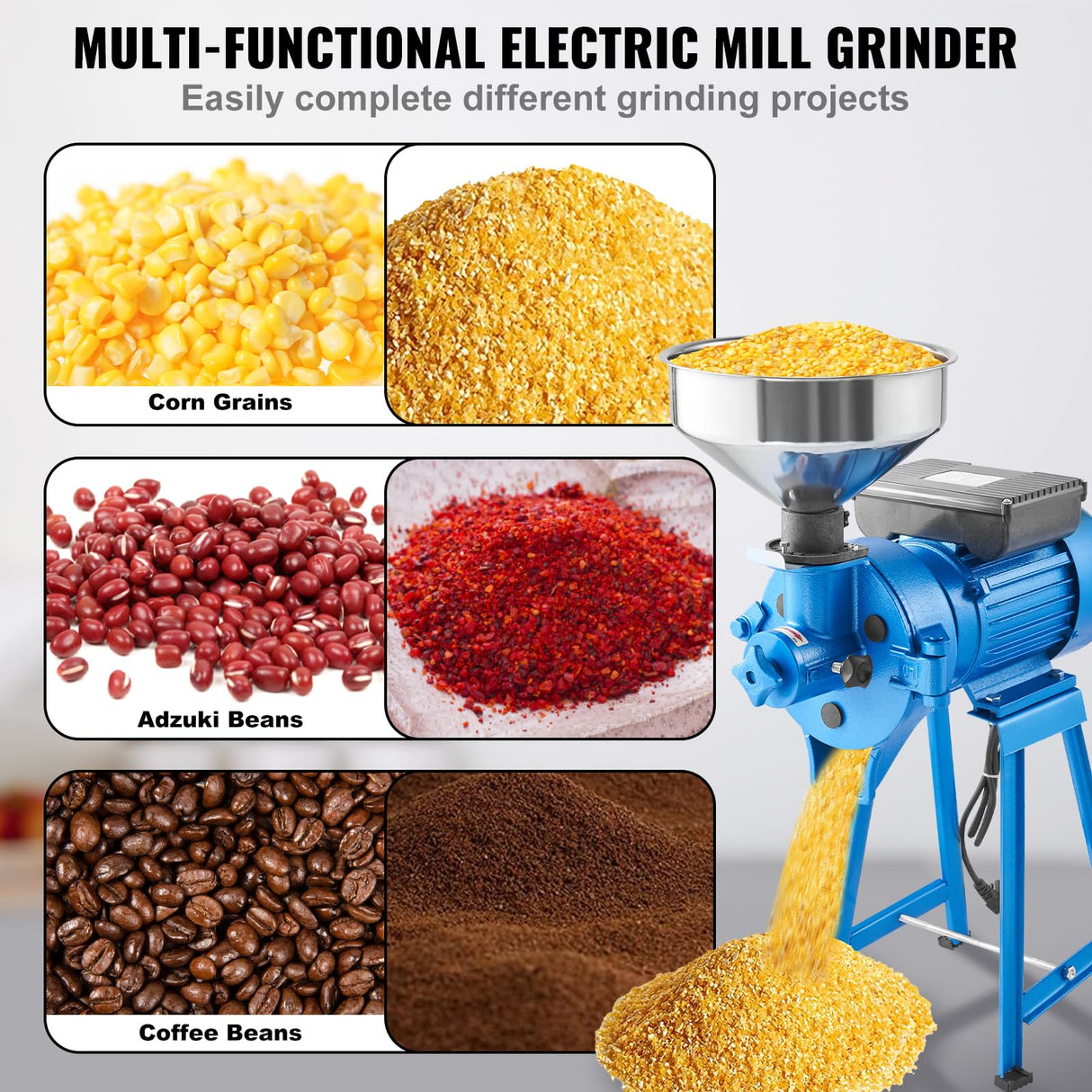 VEVOR Electric Grain Mill Grinder, 1500W 110V Dry & Wet Spice Grinder, Commercial Corn Mill with Funnel, Thickness Adjustable Powder Machine, Heavy VEVOR