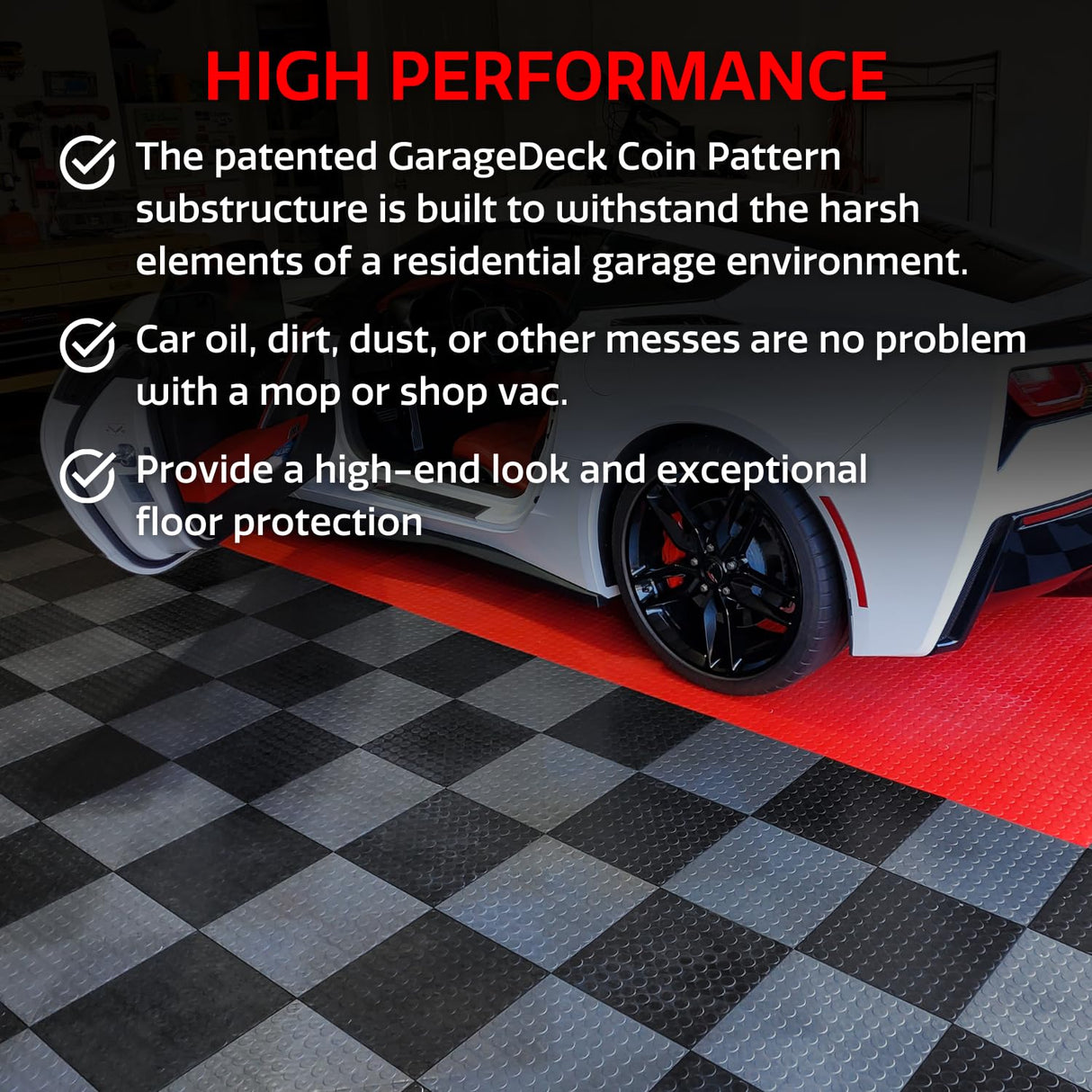 Big Floors GarageDeck Coin Pattern, Durable Copolymer Interlocking Modular Non-Slip Garage Flooring Tile (48 Pack), Graphite Big Floors