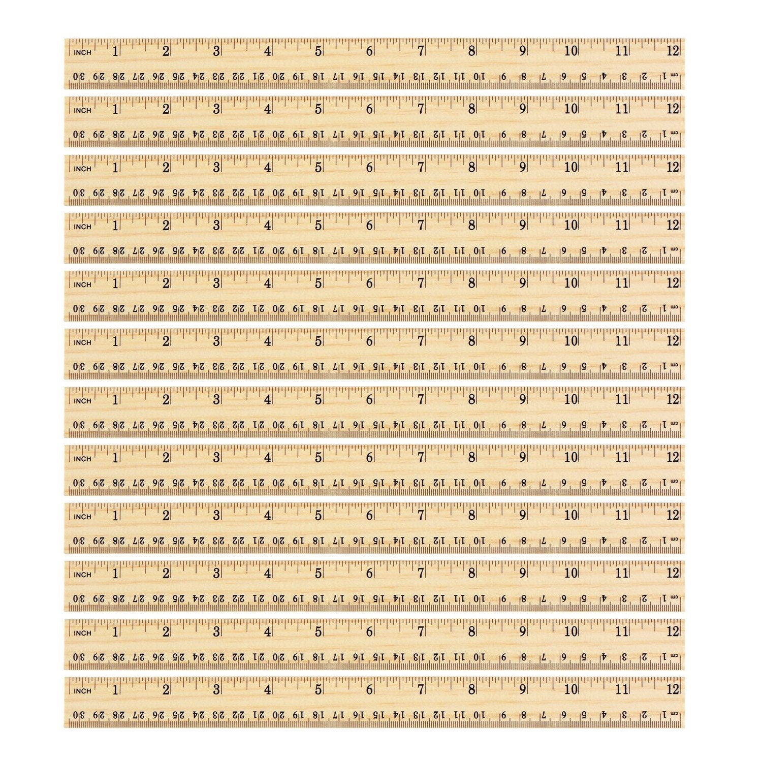 12 Pack Wood Ruler Student Rulers Wooden School Rulers Office Ruler Measuring Ruler, 2 Scale (12 Inch and 30 cm) Outus