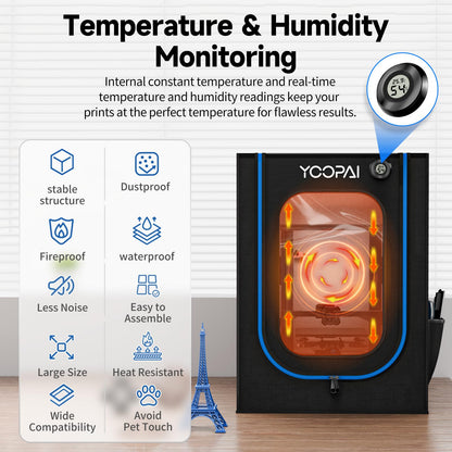 3D Printer Enclosure with LED Light,Thermo-Hygrometer,Ventilation Kit, Premium Fireproof Dustproof Tent Constant Temperature Protective Cover for - WoodArtSupply