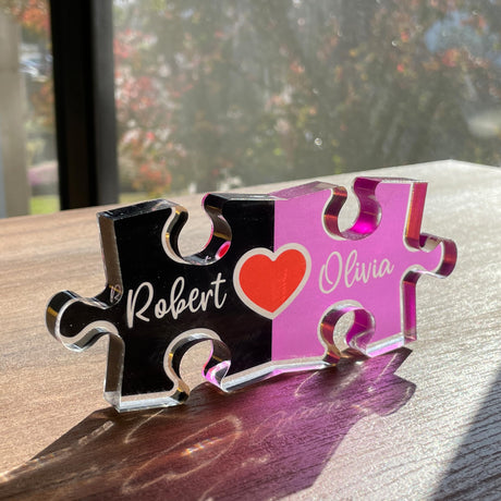 Personalized Puzzle Name Sign for Couples, Valentines Day Gifts for Her Him, 0.45in Thick Acrylic - Love Is The Piece That Holds Us Together, Amazing Items