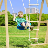 Wooden Swing Set with Slide, Outdoor Playset Backyard Activity Playground Climb Swing Outdoor Play Structure, Ready to Assemble Wooden Swing-N-Slide TURRIDU