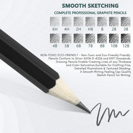 Drawing Pencils Set of 14 (B - 12B) Sketching Pencils for Drawing, Shading & Doodling | Professional Sketch Pencils Graphite Grades for Artists & Luwans