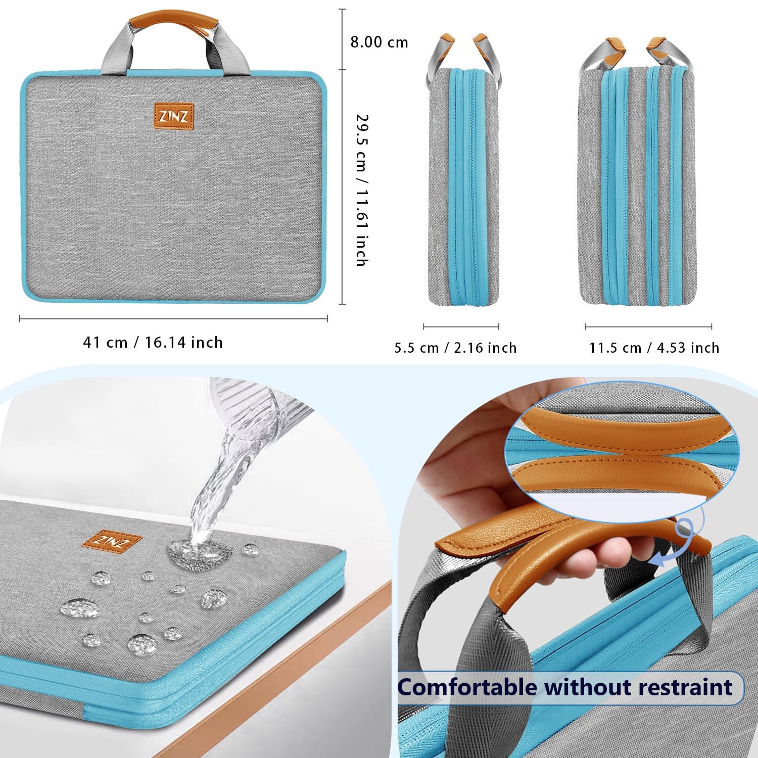 ZINZ Slim and Expandable Laptop Sleeve 15 15.6 16 Inch Case Bag for 15"-16" Notebooks Water-Resistant Handbag Multipurpose Computer Accessories ZINZ