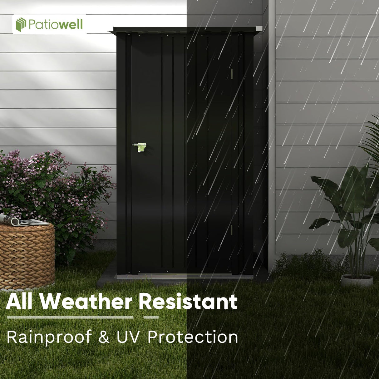 Patiowell 3 x 3 FT Outdoor Storage Shed,Small Garden Tool Storage Shed with Sloping Roof and Single Lockable Door, Outdoor Shed for Backyard Garden Patiowell