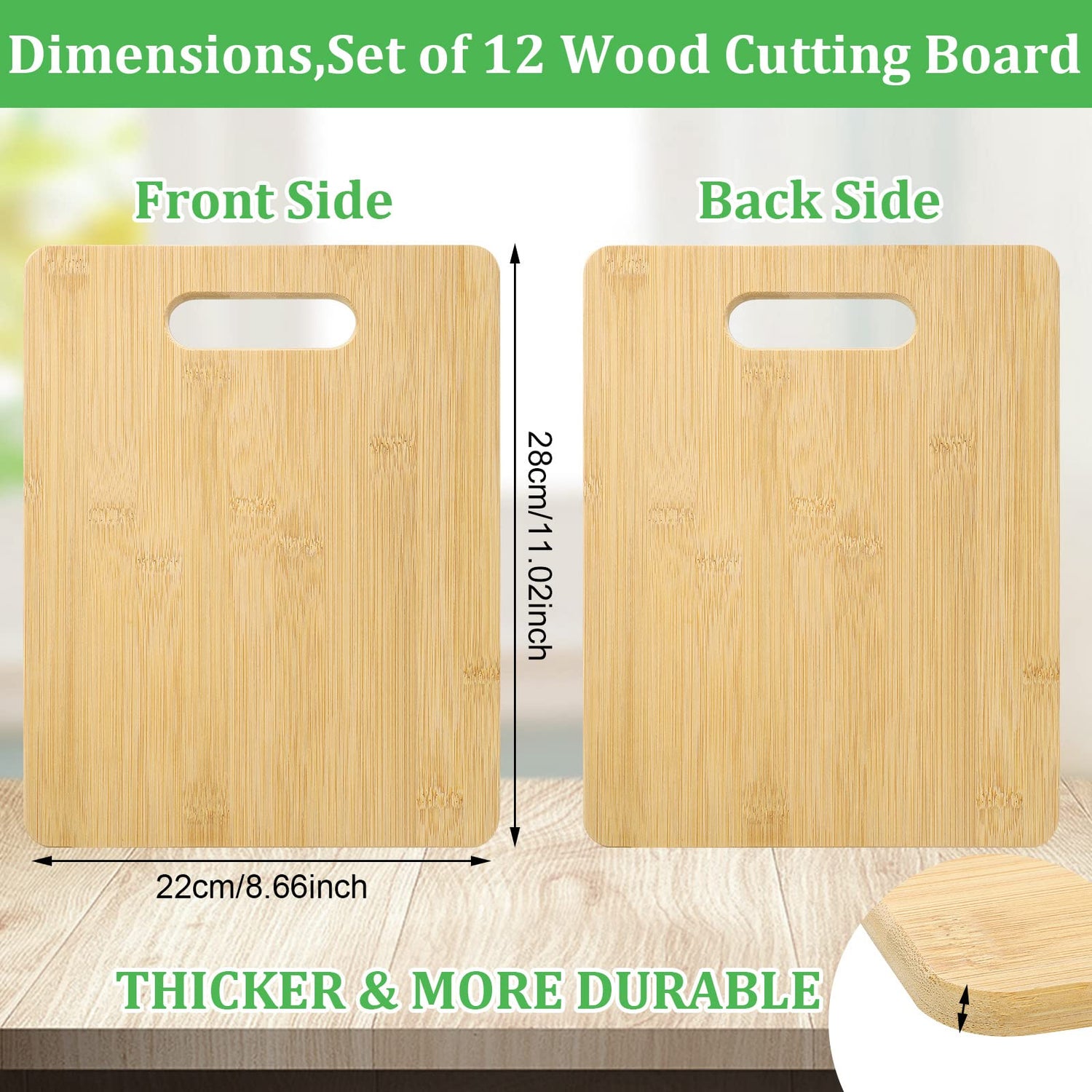 Bamboo Cutting Board Set of 12 Wood Chopping Boards with Handle Thick Cutting Board Kitchen and Dining Bulk Plain Bamboo Cutting Board for Engraving Eaasty