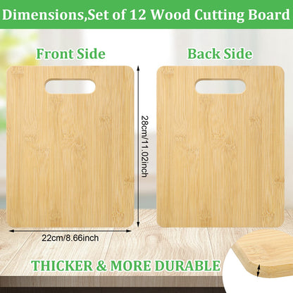 Bamboo Cutting Board Set of 12 Wood Chopping Boards with Handle Thick Cutting Board Kitchen and Dining Bulk Plain Bamboo Cutting Board for Engraving