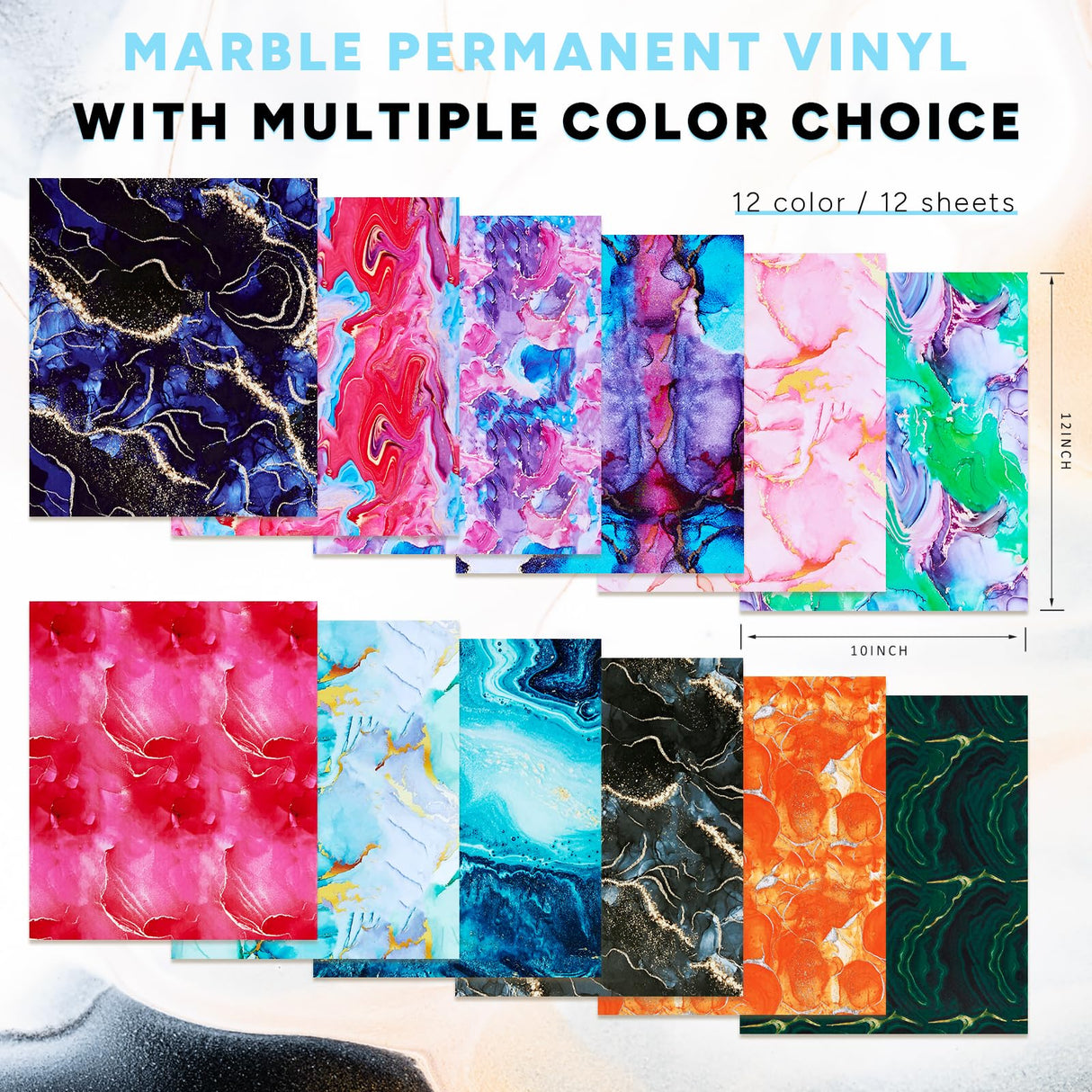 Tintnut Permanent Vinyl - 12 Sheets 12"x10", Marble Permanent Adhesive Vinyl Sheets, Watercolor Gold Pattern Self Sticker Waterproof Vinyl Compatible Tintnut